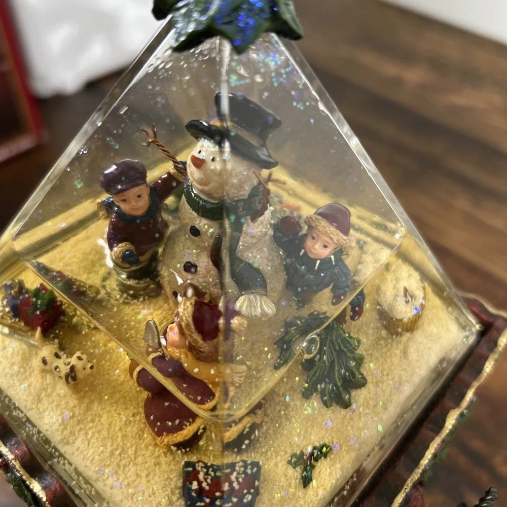 Rotating Pyramid Water Globe Christmas Santa‎ Snowman with Box. Kirkland Brand